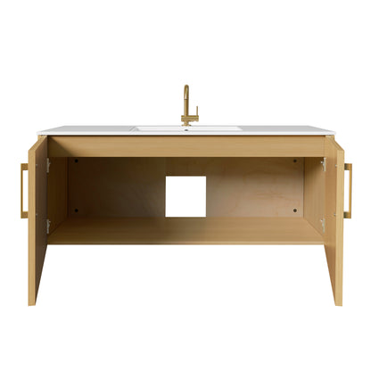 Bekka 48" Wall Mount Single Sink Cultured Marble Top Modern Bathroom Vanity - Natura