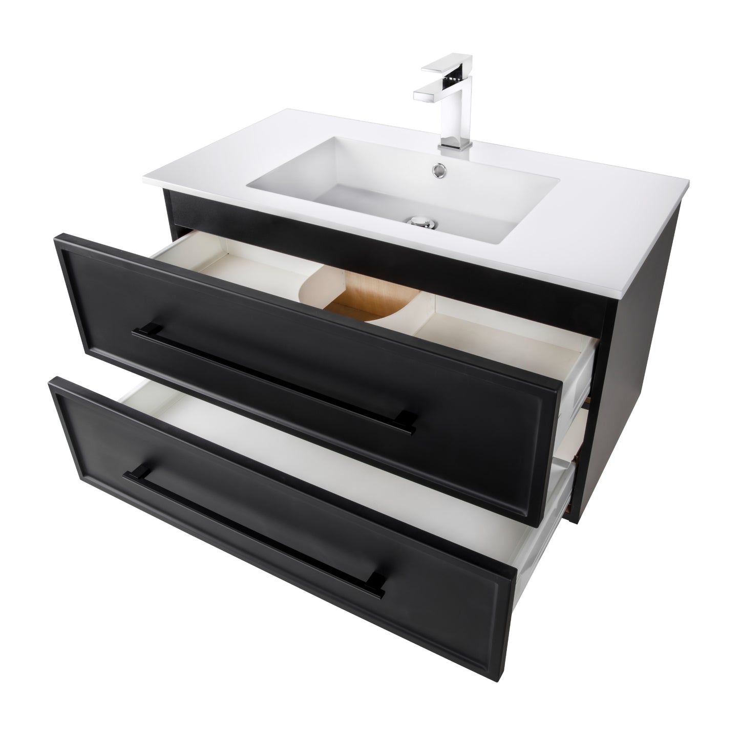 Milano 30" Single Sink Wall Mount Cultured Marble Top Shaker Vanity - Black