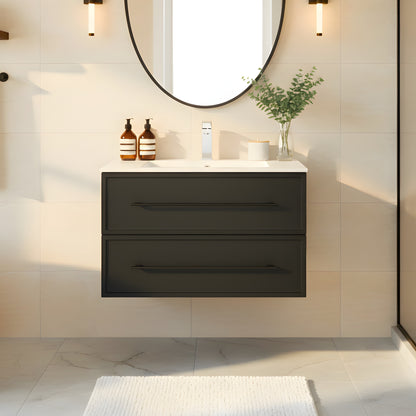 Milano 30" Single Sink Wall Mount Cultured Marble Top Shaker Vanity - Black