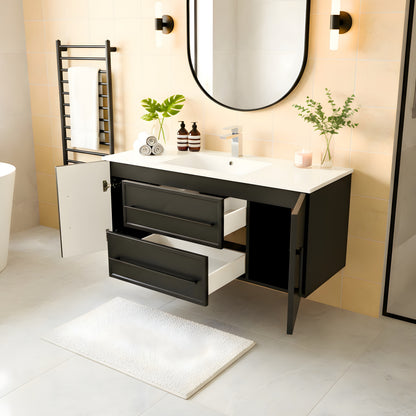 Milano 48" Single Sink Wall Mount Cultured Marble Top Shaker Vanity - Black