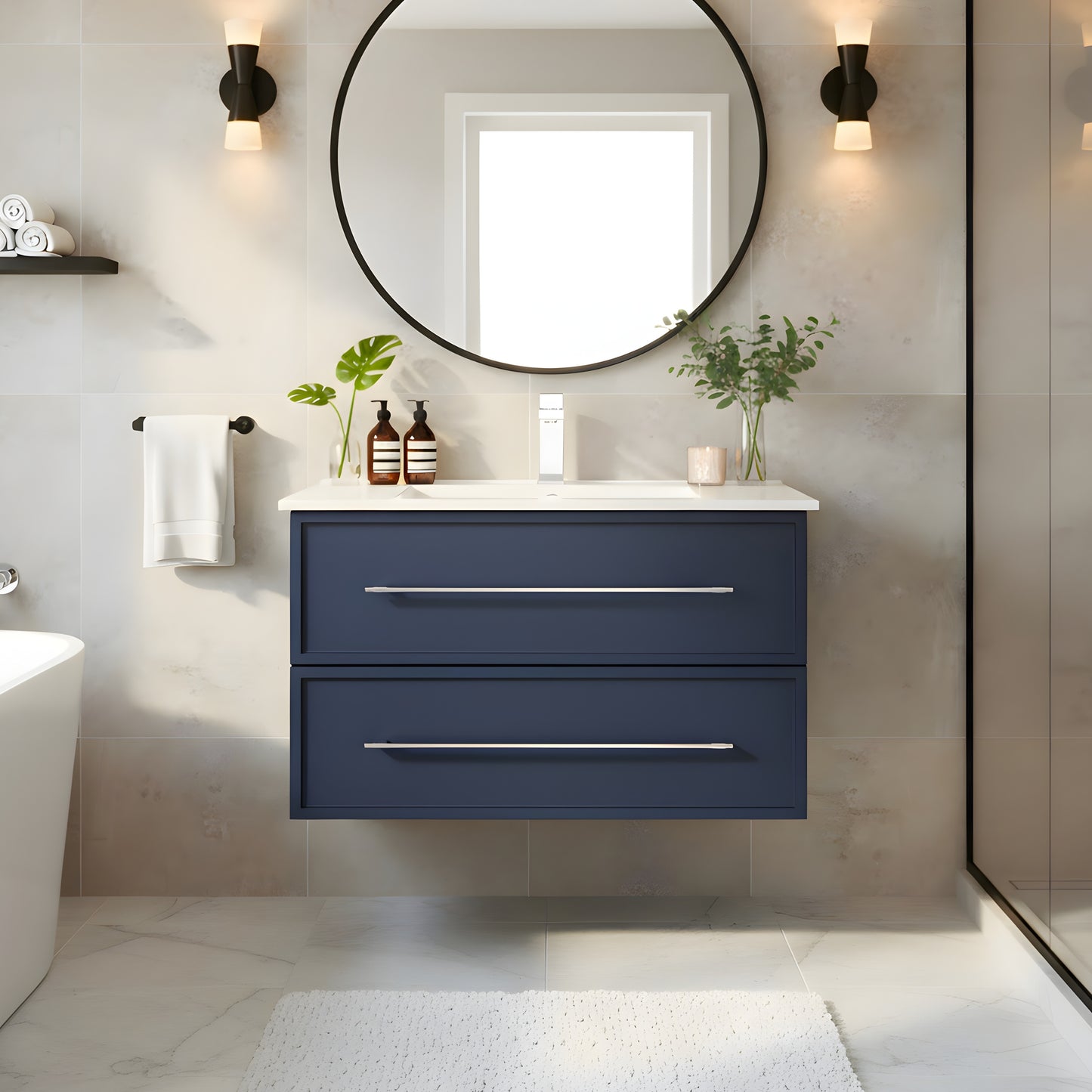 Milano 30" Single Sink Wall Mount Cultured Marble Top Shaker Vanity - Blue