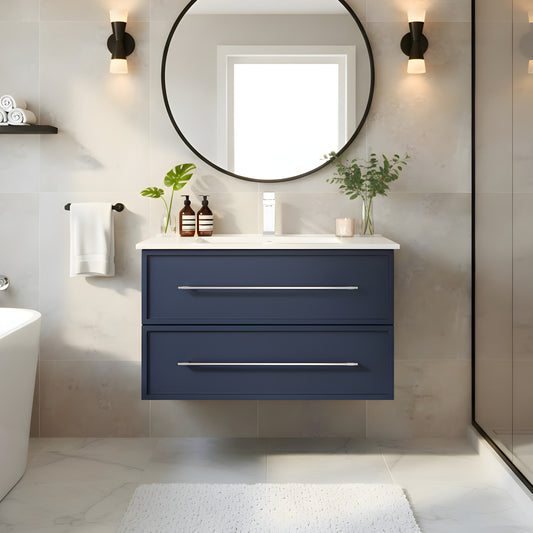 Milano 30" Single Sink Wall Mount Cultured Marble Top Shaker Vanity - Blue