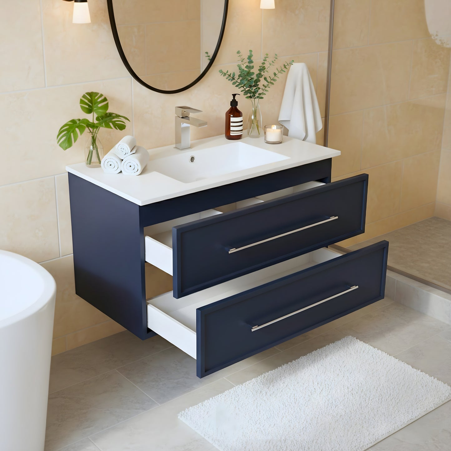 Milano 30" Single Sink Wall Mount Cultured Marble Top Shaker Vanity - Blue