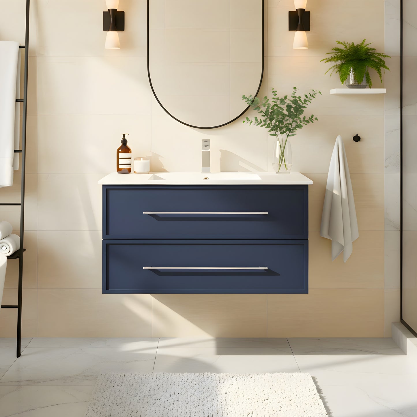 Milano 36" Single Sink Wall Mount Cultured Marble Top Shaker Vanity - Blue