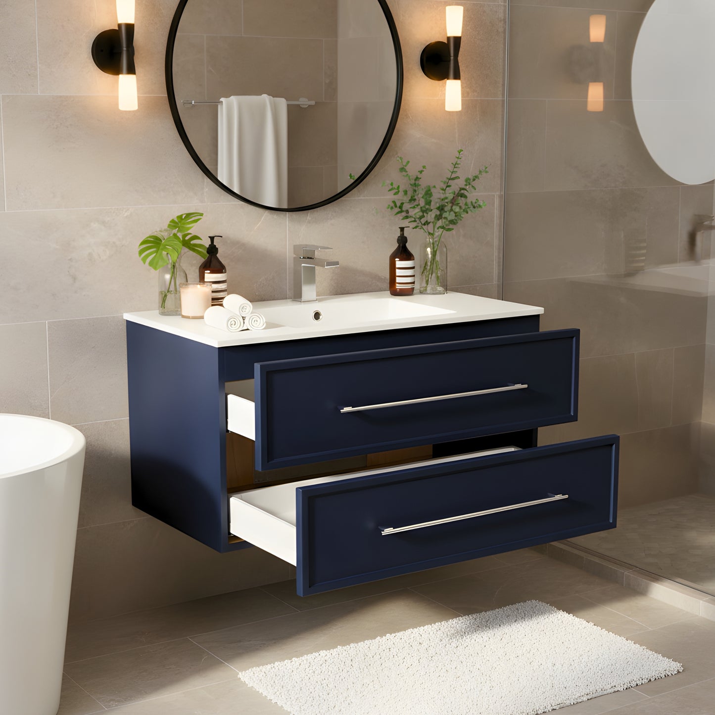 Milano 36" Single Sink Wall Mount Cultured Marble Top Shaker Vanity - Blue