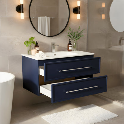 Milano 36" Single Sink Wall Mount Cultured Marble Top Shaker Vanity - Blue