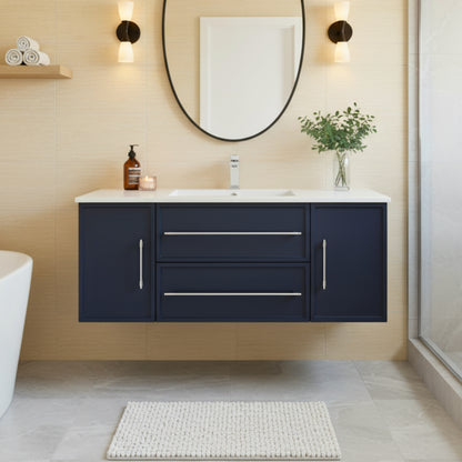 Milano 48" Single Sink Wall Mount Cultured Marble Top Shaker Vanity - Blue