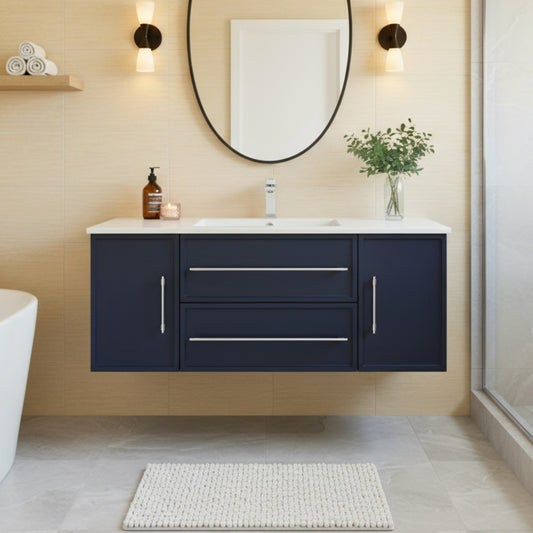 Milano 48" Single Sink Wall Mount Cultured Marble Top Shaker Vanity - Blue