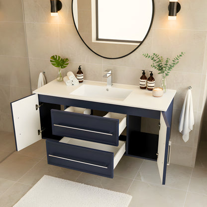 Milano 48" Single Sink Wall Mount Cultured Marble Top Shaker Vanity - Blue