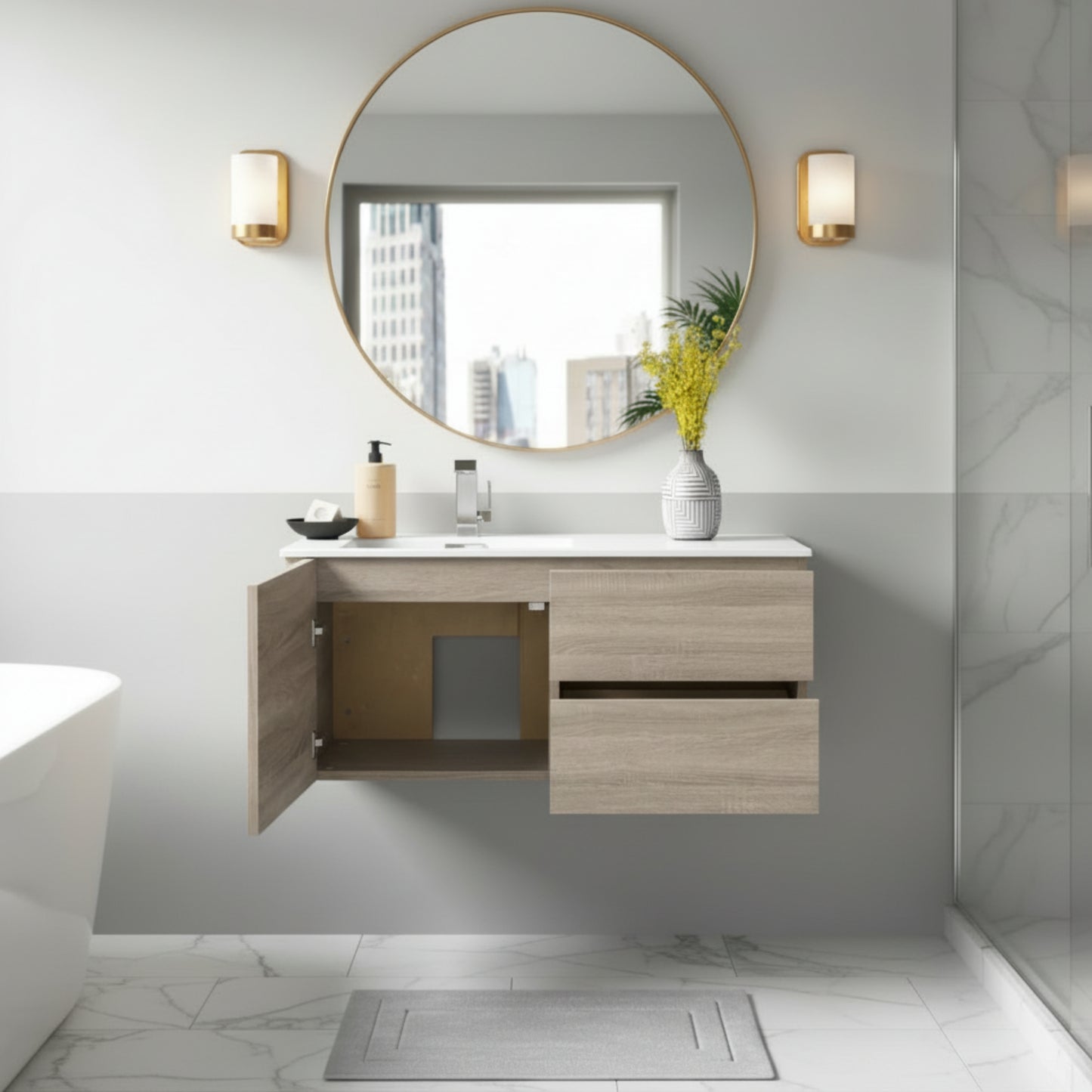 Beachwood 42" Single Sink Wall Mounted Cultured Marble Top Bathroom Vanity - Dorato
