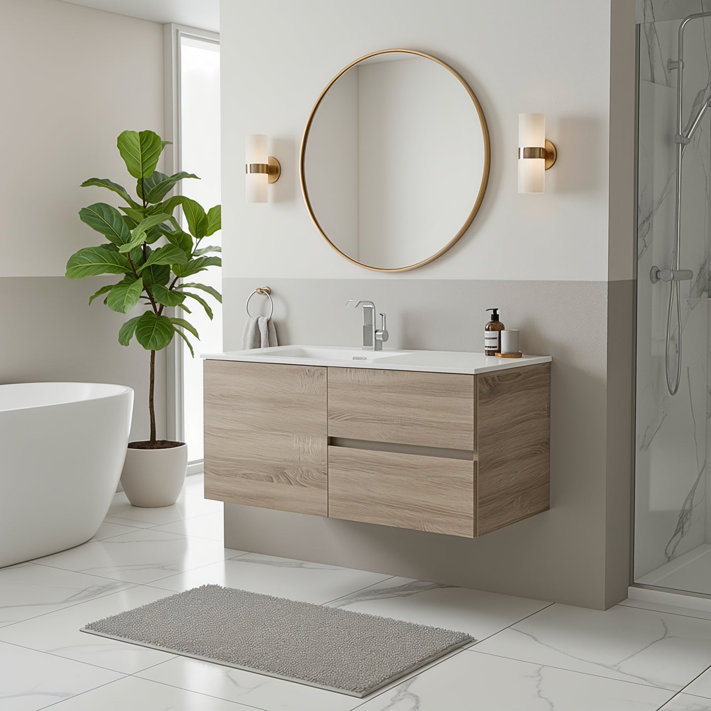 Beachwood 42" Single Sink Wall Mounted Cultured Marble Top Bathroom Vanity - Dorato