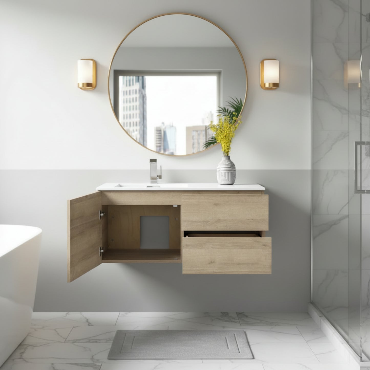 Beachwood 42" Single Sink Wall Mounted Cultured Marble Top Bathroom Vanity - Organic
