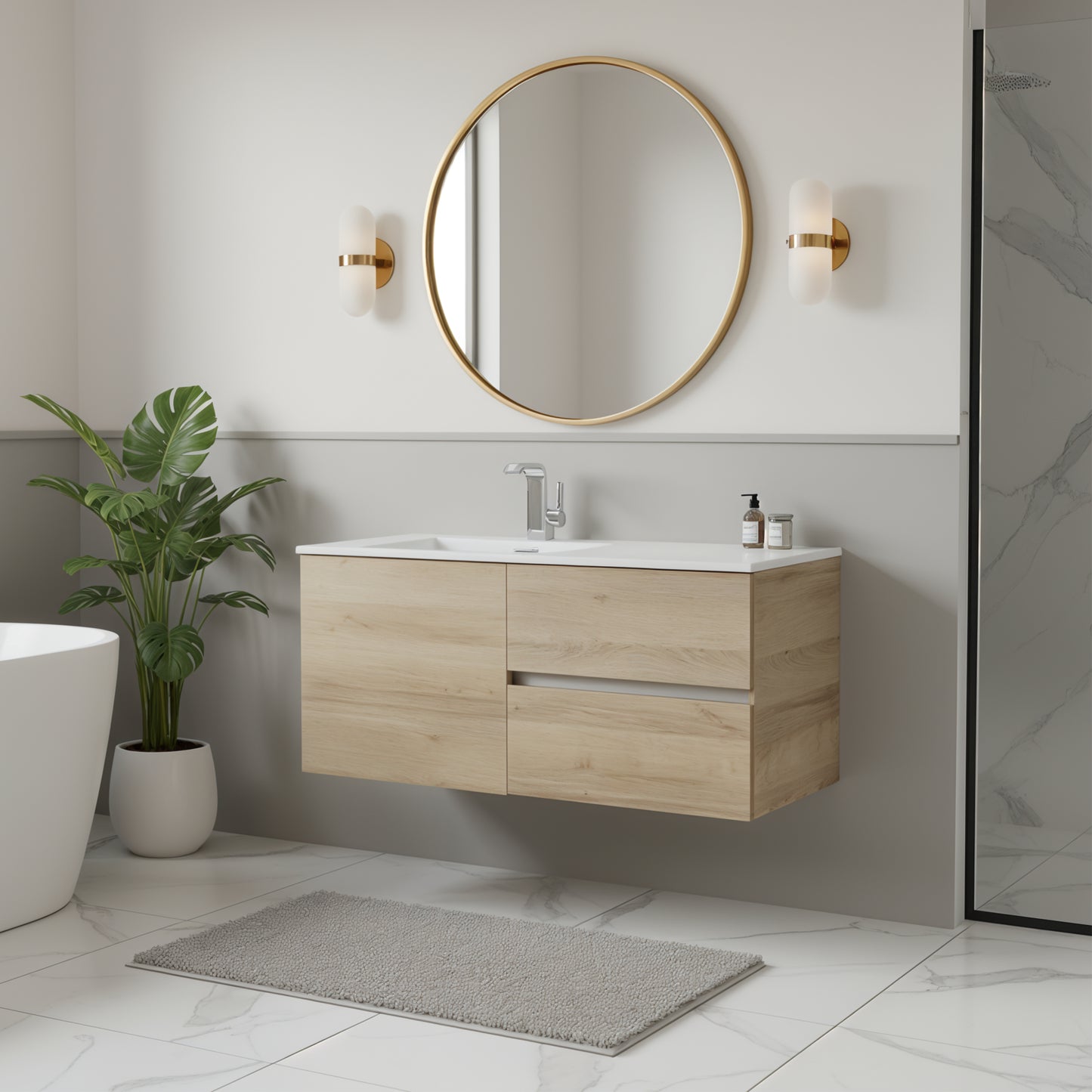 Beachwood 42" Single Sink Wall Mounted Cultured Marble Top Bathroom Vanity - Organic