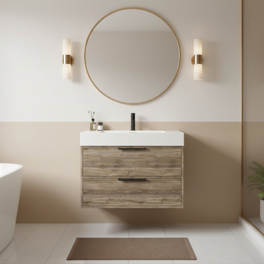 Savoy 30" Single Sink Wall Mounted Cultured Marble Top Bathroom Vanity - Chiffon