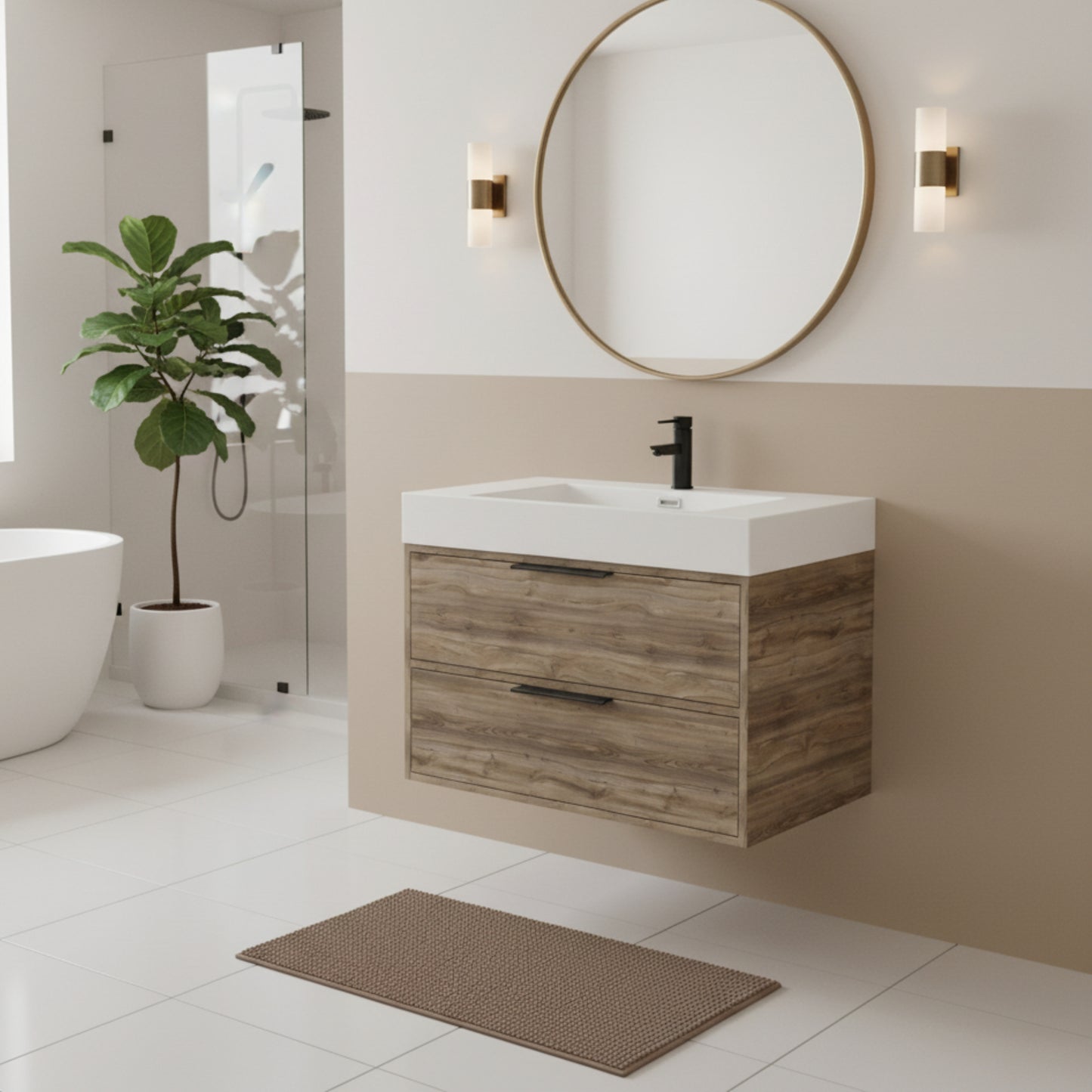 Savoy 30" Single Sink Wall Mounted Cultured Marble Top Bathroom Vanity - Chiffon