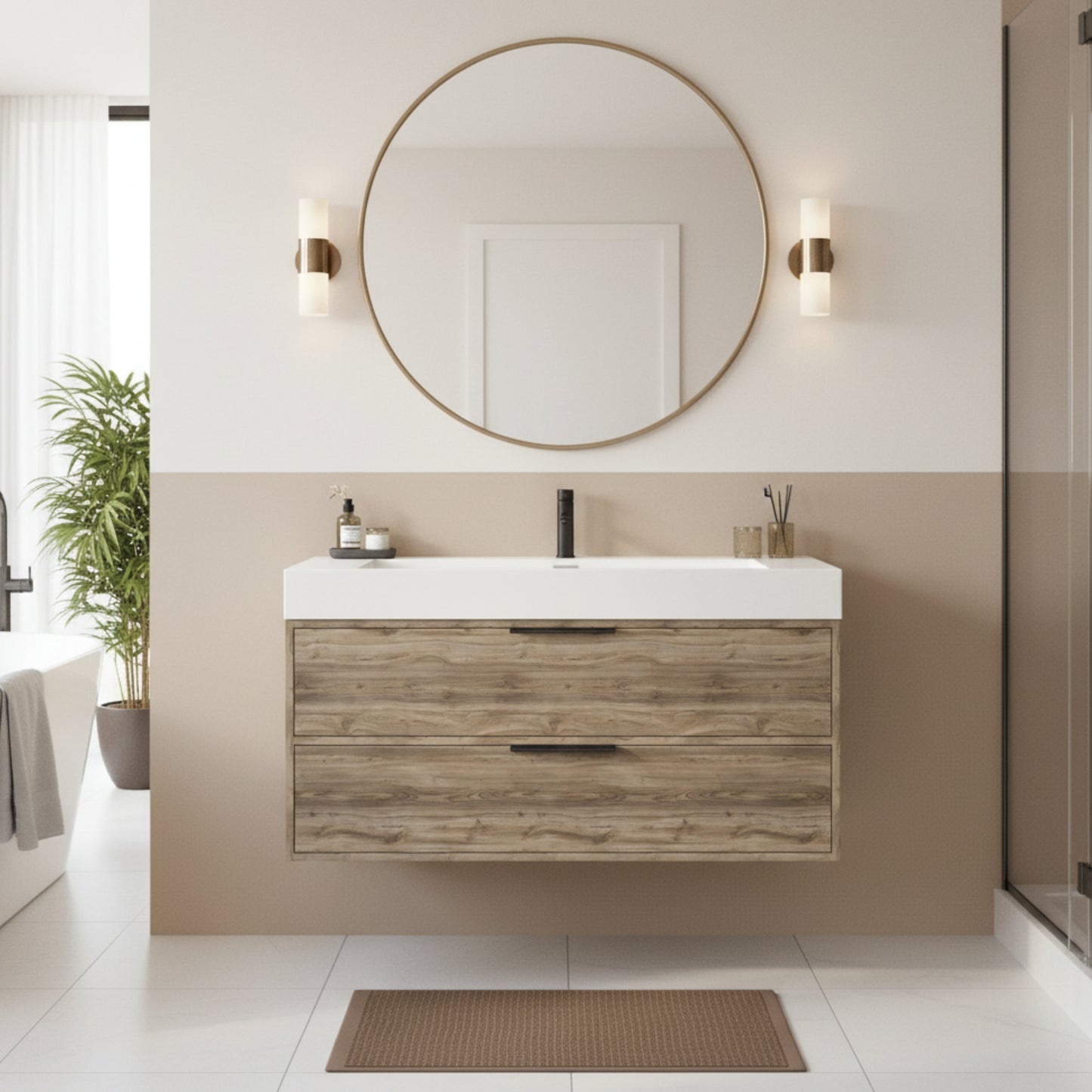 Savoy 42" Single Sink Wall Mounted Cultured Marble Top Bathroom Vanity - Chiffon