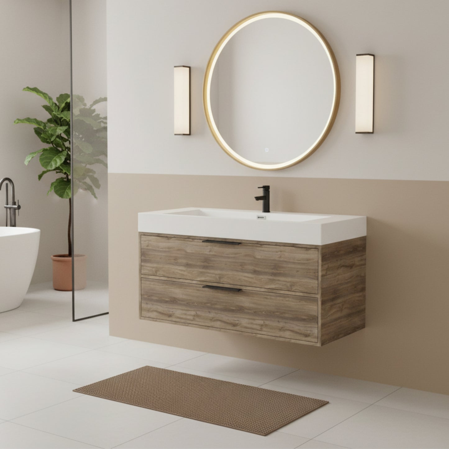 Savoy 42" Single Sink Wall Mounted Cultured Marble Top Bathroom Vanity - Chiffon