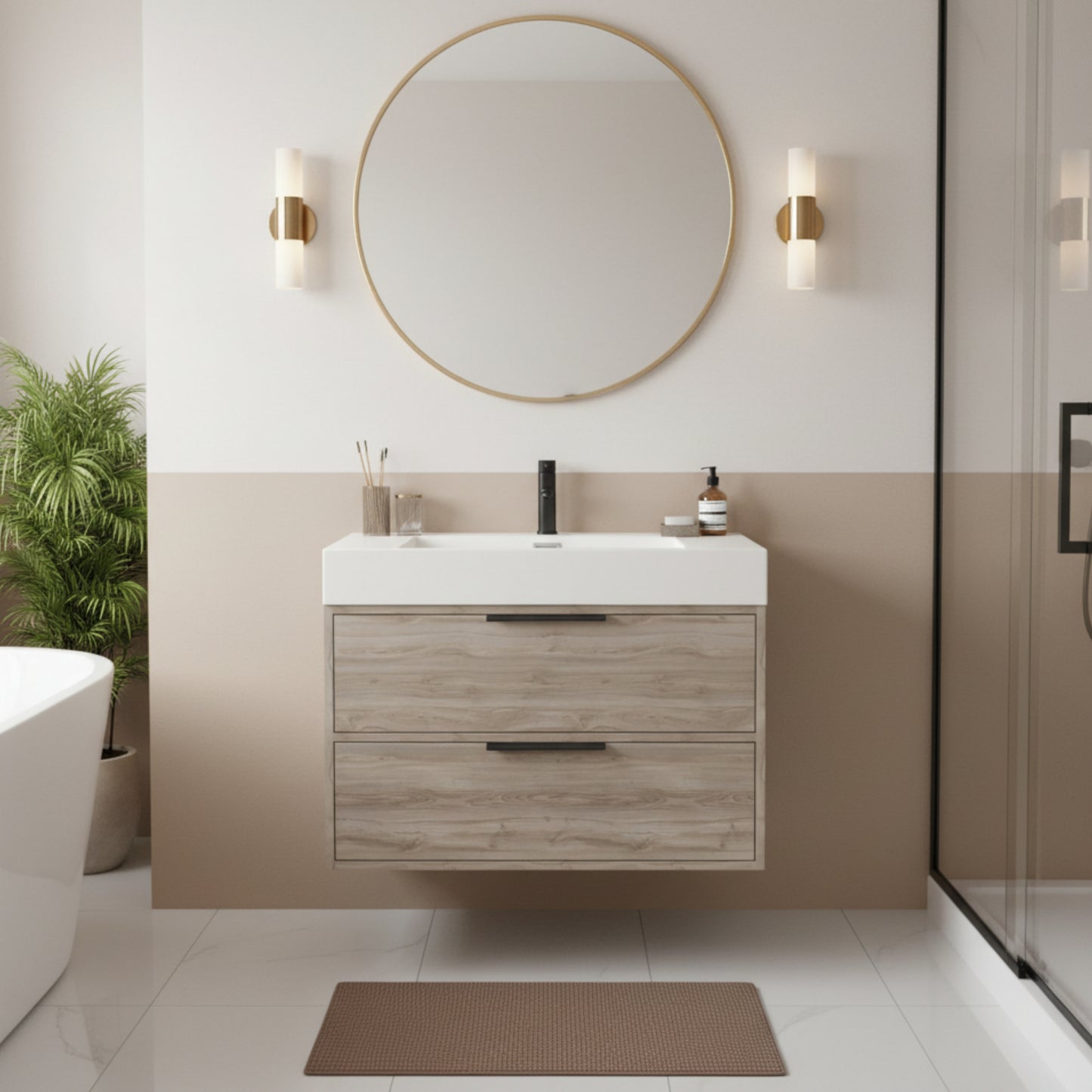 Savoy 30" Single Sink Wall Mounted Cultured Marble Top Bathroom Vanity - Silk