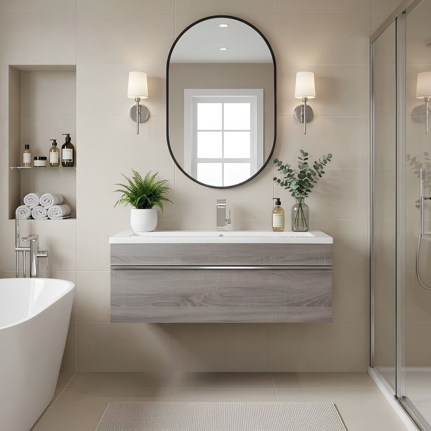 Trough 42" Wall Mount Modern Cultured Marble Top Bathroom Vanity - Dorato