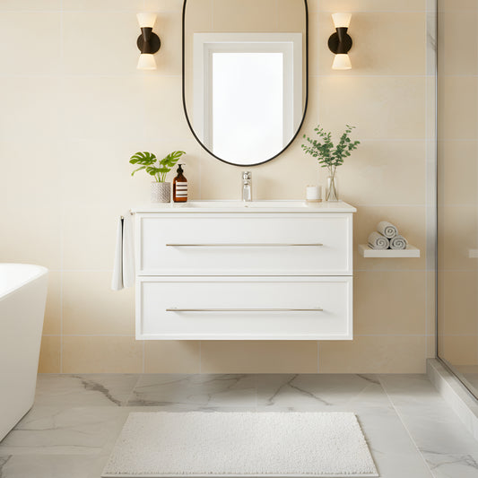 Milano 30" Single Sink Wall Mount Cultured Marble Top Shaker Vanity - White