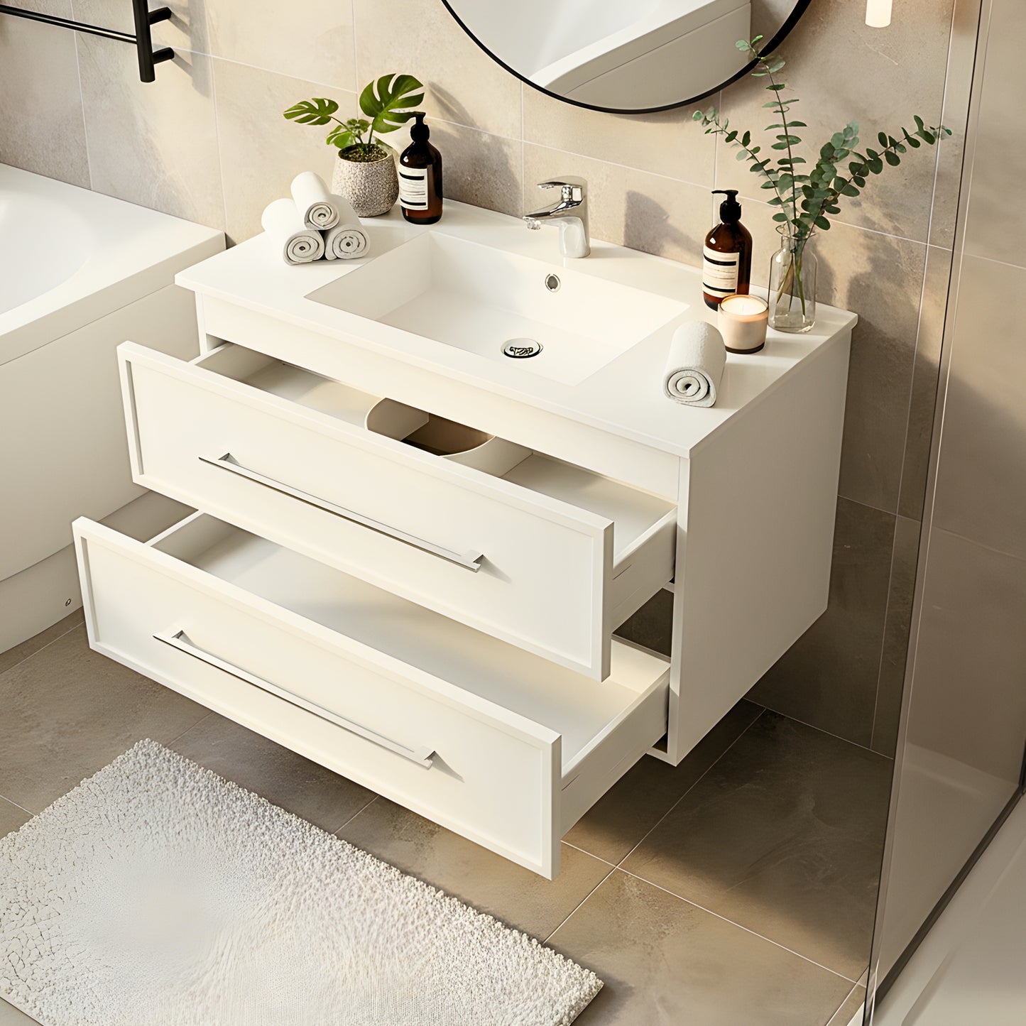 Milano 30" Single Sink Wall Mount Cultured Marble Top Shaker Vanity - White