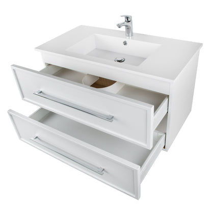 Milano 30" Single Sink Wall Mount Cultured Marble Top Shaker Vanity - White