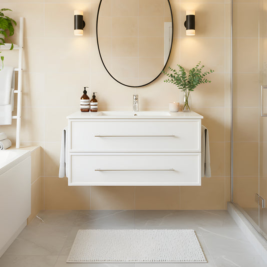 Milano 36" Single Sink Wall Mount Cultured Marble Top Shaker Vanity - White