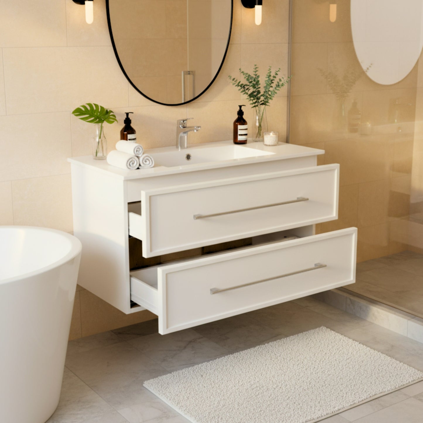 Milano 36" Single Sink Wall Mount Cultured Marble Top Shaker Vanity - White