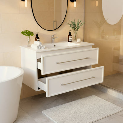 Milano 36" Single Sink Wall Mount Cultured Marble Top Shaker Vanity - White