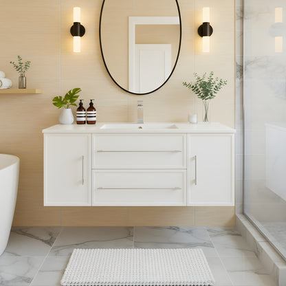 Milano 48" Single Sink Wall Mount Cultured Marble Top Shaker Vanity - White