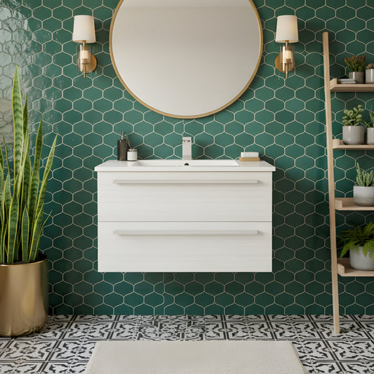 Silhouette 30" Single Sink Wall Mount Cultured Marble Top Bathroom Vanity - White Chocolate