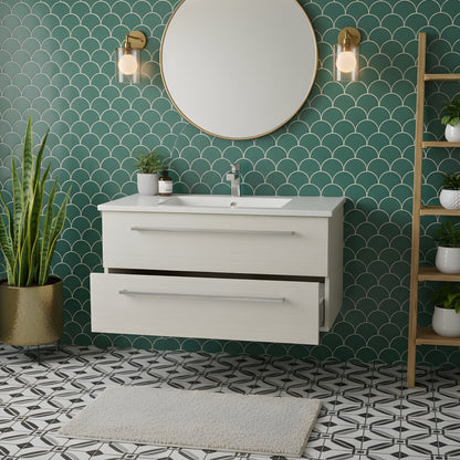 Silhouette 36" Single Sink Wall Mount Cultured Marble Top Bathroom Vanity - White Chocolate