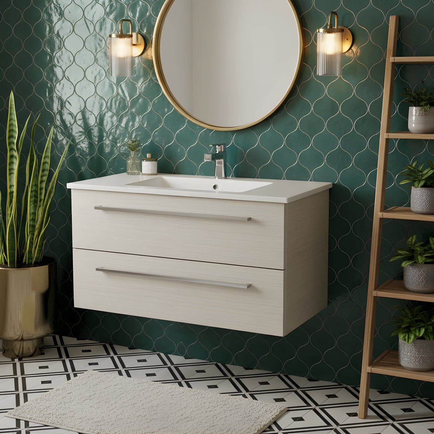 Silhouette 36" Single Sink Wall Mount Cultured Marble Top Bathroom Vanity - White Chocolate