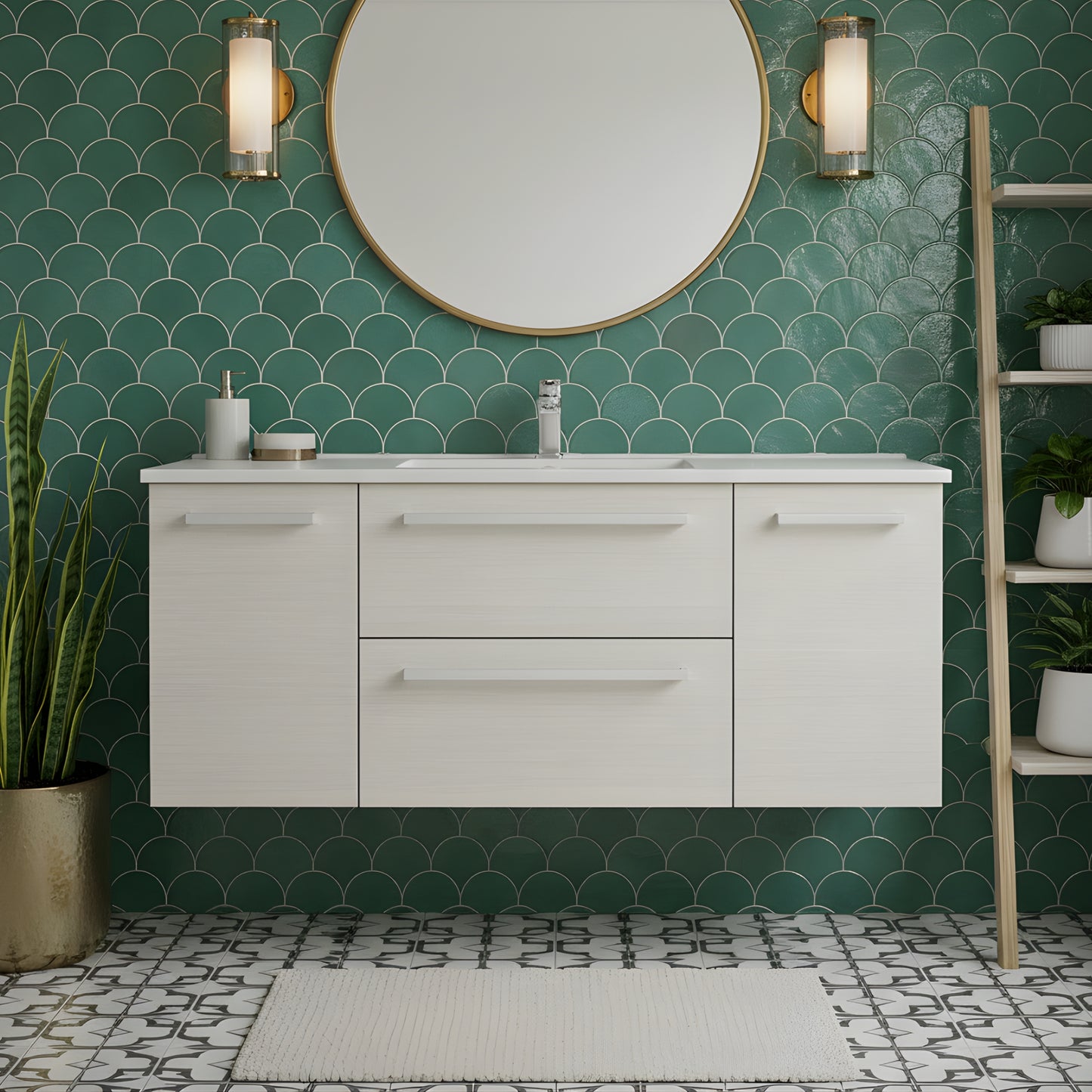 Silhouette 48" Single Sink Wall Mount Cultured Marble Top Bathroom Vanity - White Chocolate