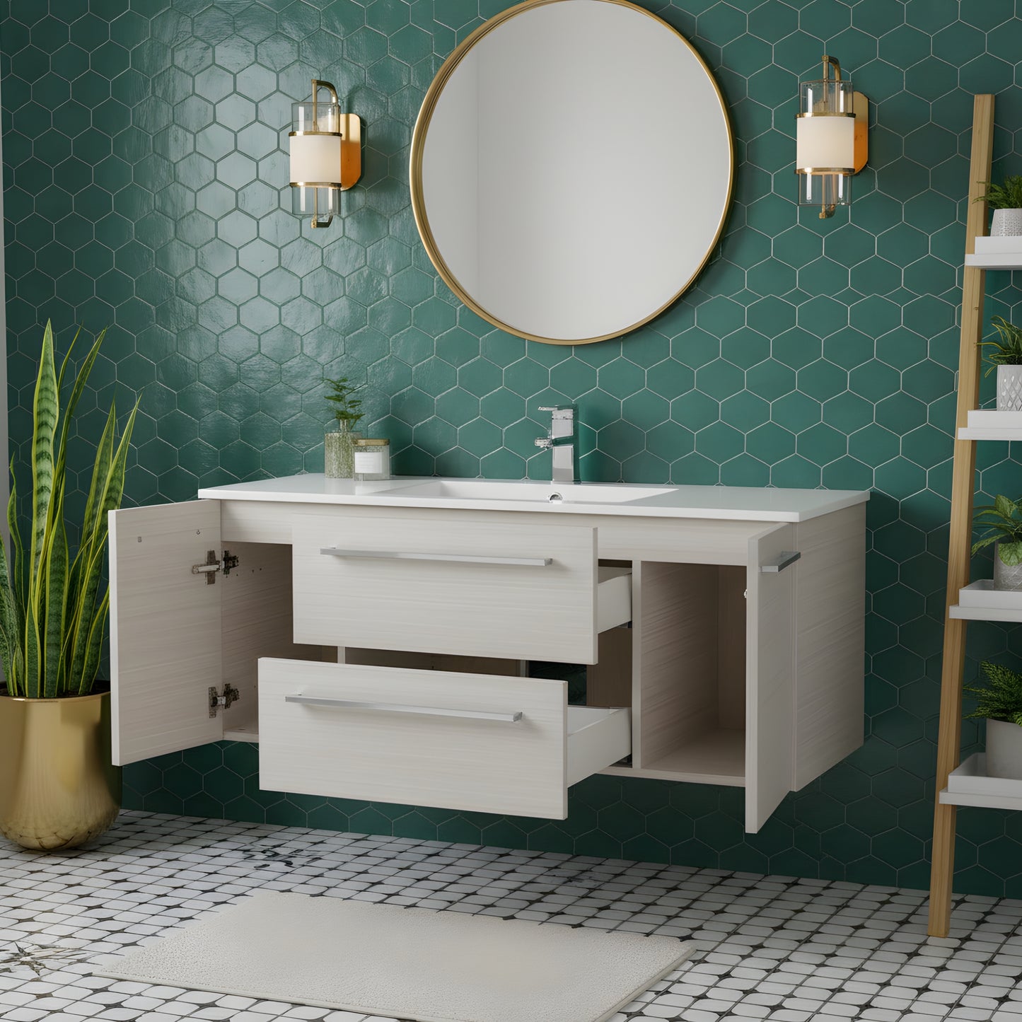 Silhouette 48" Single Sink Wall Mount Cultured Marble Top Bathroom Vanity - White Chocolate