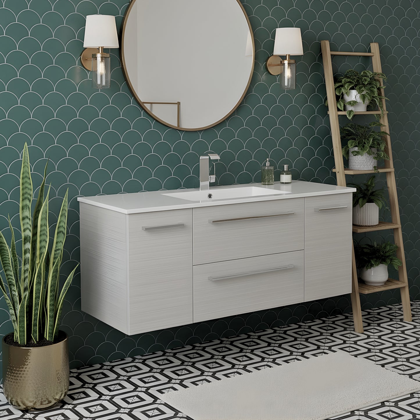 Silhouette 48" Single Sink Wall Mount Cultured Marble Top Bathroom Vanity - White Chocolate