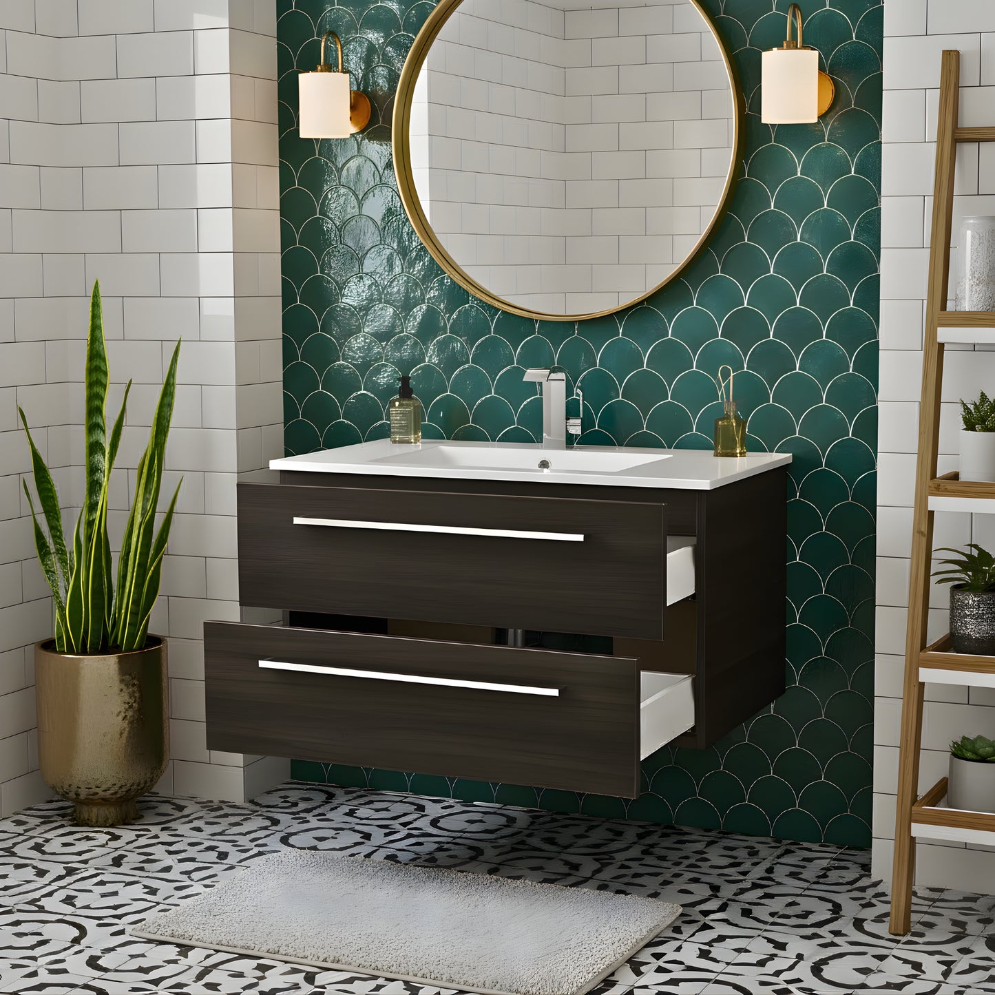 Silhouette 30" Single Sink Wall Mount Cultured Marble Top Bathroom Vanity - Zambukka