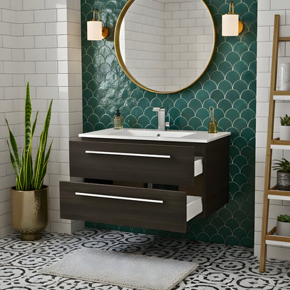 Silhouette 30" Single Sink Wall Mount Cultured Marble Top Bathroom Vanity - Zambukka