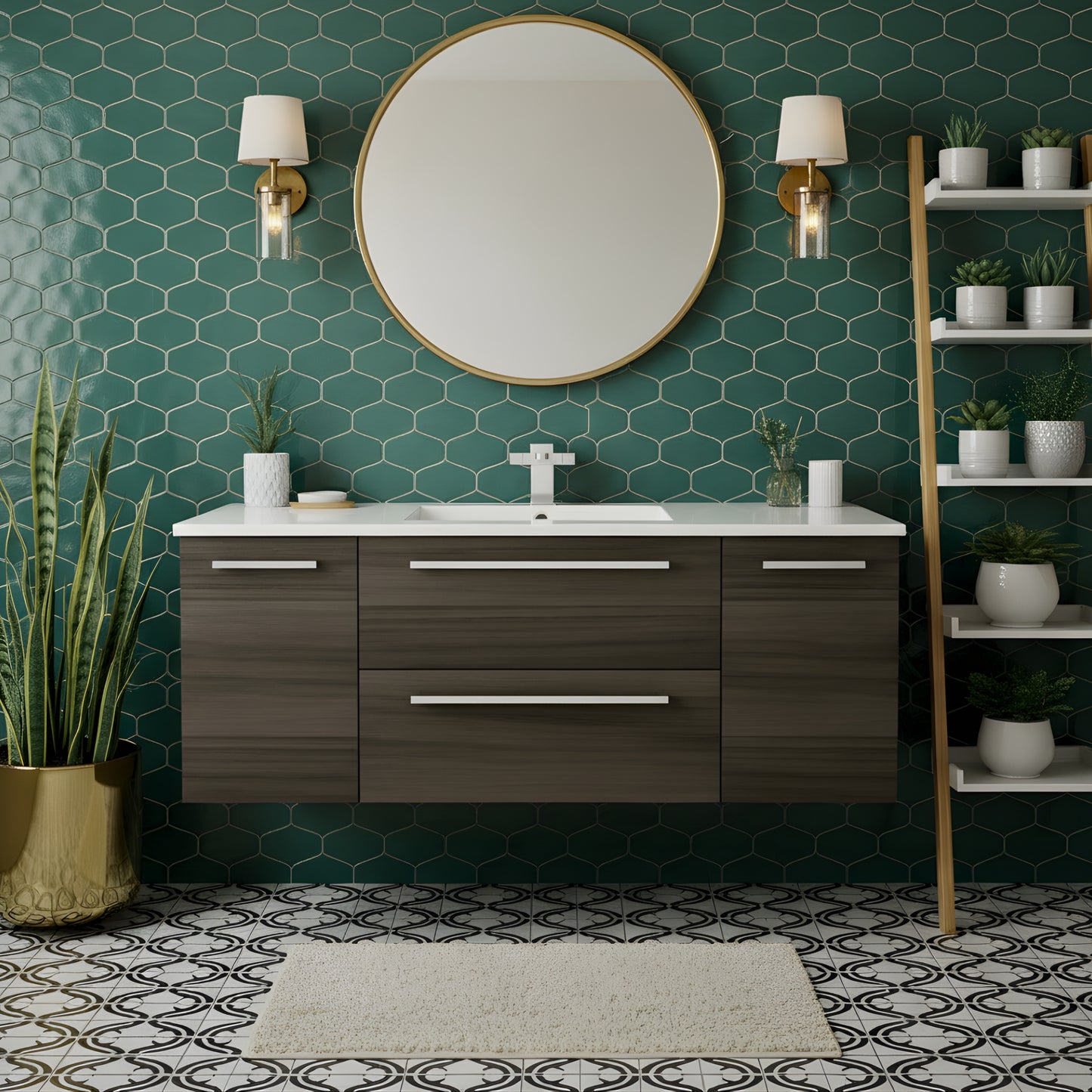 Silhouette 48" Single Sink Wall Mount Cultured Marble Top Bathroom Vanity - Zambukka