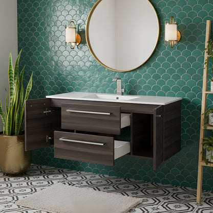 Silhouette 48" Single Sink Wall Mount Cultured Marble Top Bathroom Vanity - Zambukka