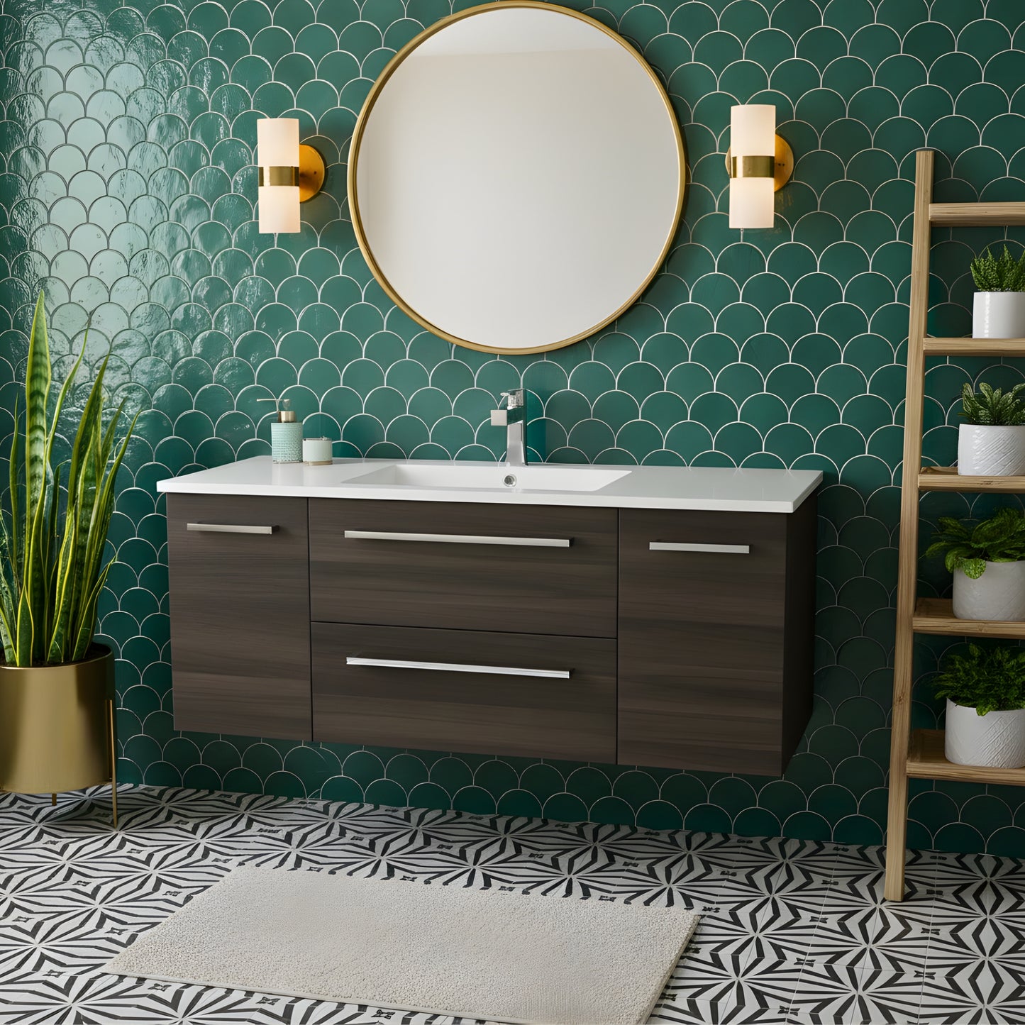 Silhouette 48" Single Sink Wall Mount Cultured Marble Top Bathroom Vanity - Zambukka