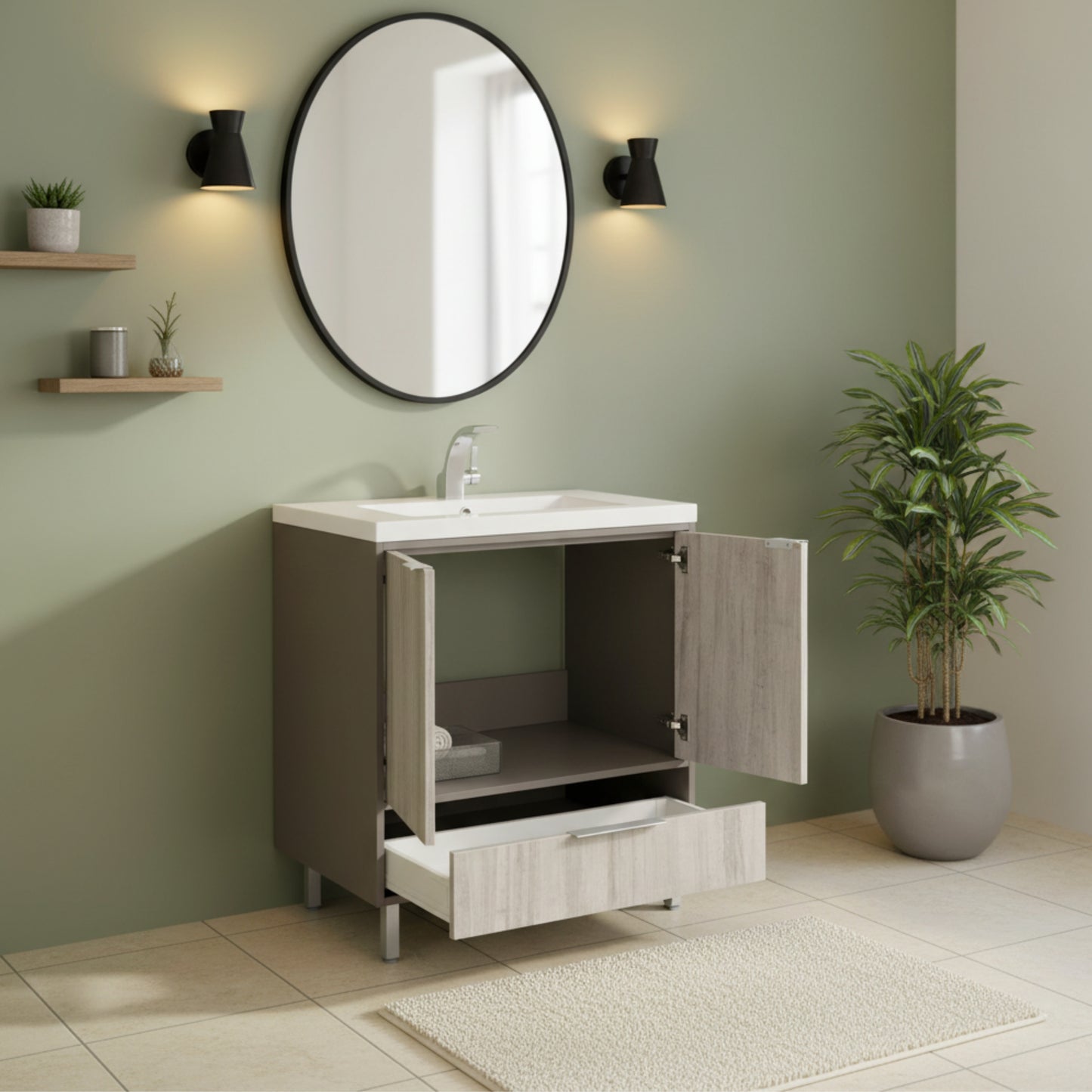 London 30" Single Sink Free Standing Cultured Marble Top Bathroom Vanity - Gray
