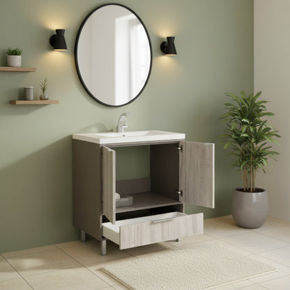 London 30" Single Sink Free Standing Cultured Marble Top Bathroom Vanity - Gray