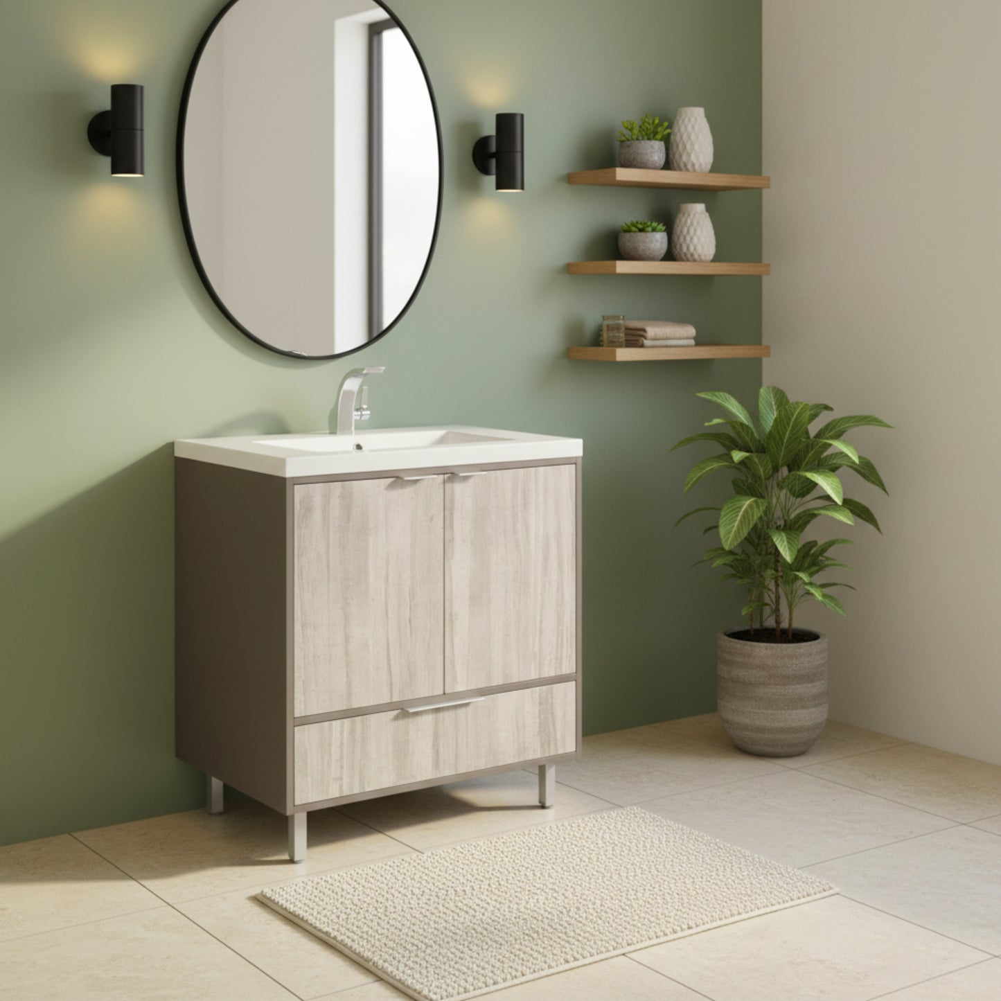 London 30" Single Sink Free Standing Cultured Marble Top Bathroom Vanity - Gray