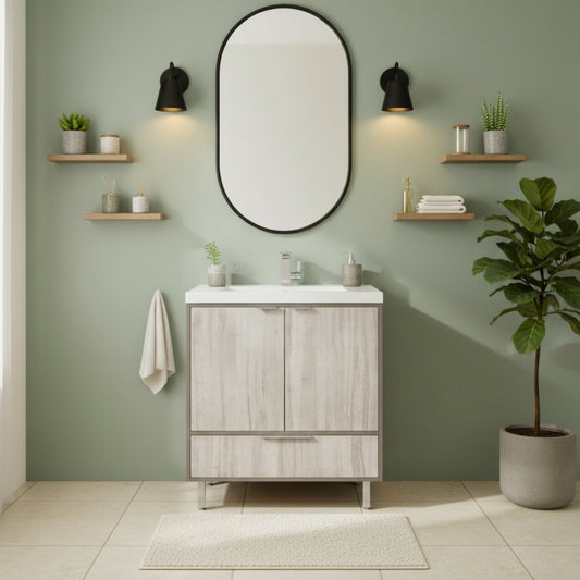 London 36" Single Sink Free Standing Cultured Marble Top Bathroom Vanity - Gray