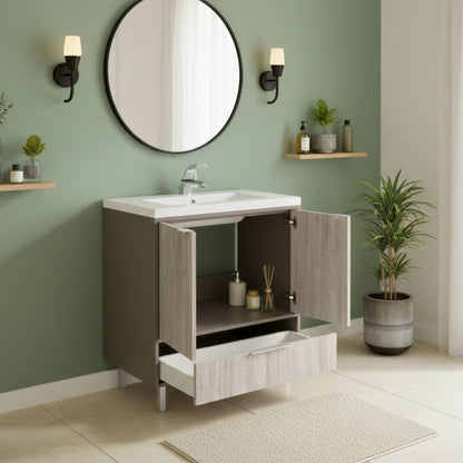 London 36" Single Sink Free Standing Cultured Marble Top Bathroom Vanity - Gray
