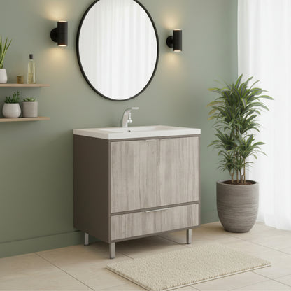 London 36" Single Sink Free Standing Cultured Marble Top Bathroom Vanity - Gray