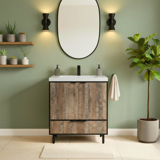 London 30" Single Sink Free Standing Cultured Marble Top Bathroom Vanity - Whiskey