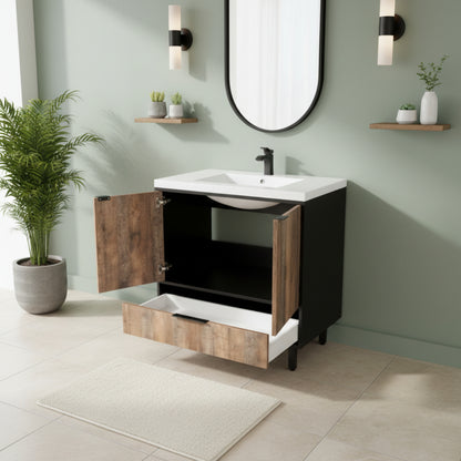 London 30" Single Sink Free Standing Cultured Marble Top Bathroom Vanity - Whiskey