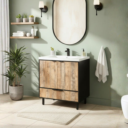 London 30" Single Sink Free Standing Cultured Marble Top Bathroom Vanity - Whiskey